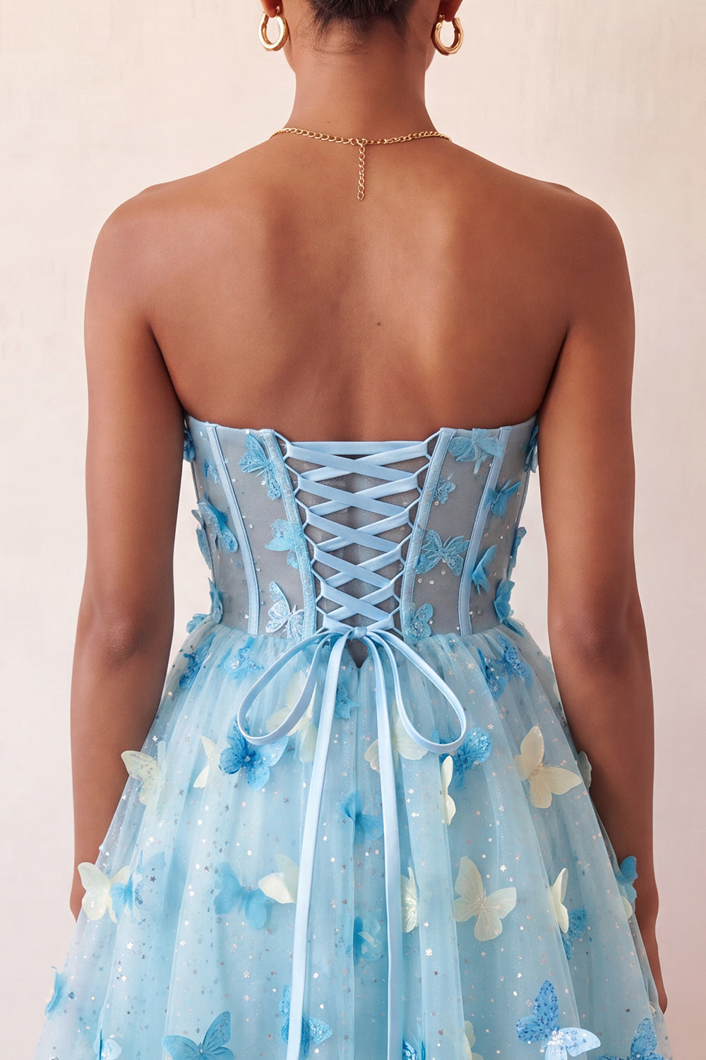 Sparkly Sky Blue Corset A-Line Short Homecoming Dress with 3D Butterflies