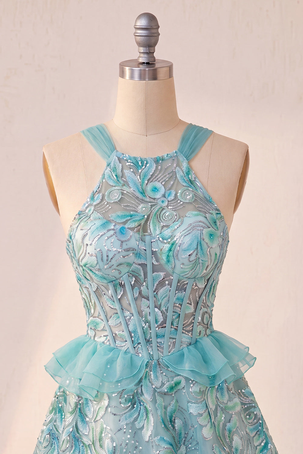 Sparkly Floral Pink Corset Beaded Short Homecoming Dress