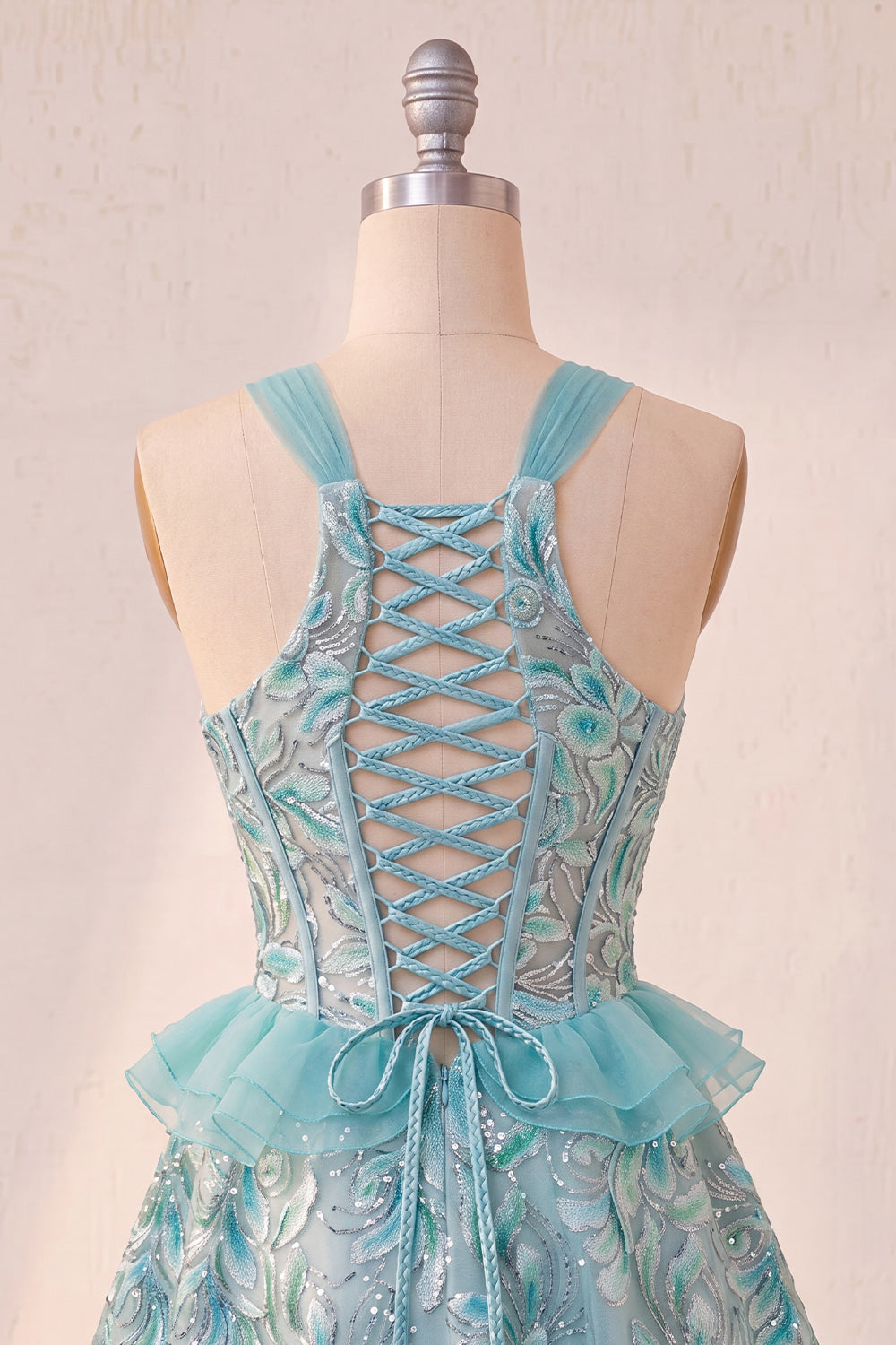 Sparkly Floral Pink Corset Beaded Short Homecoming Dress