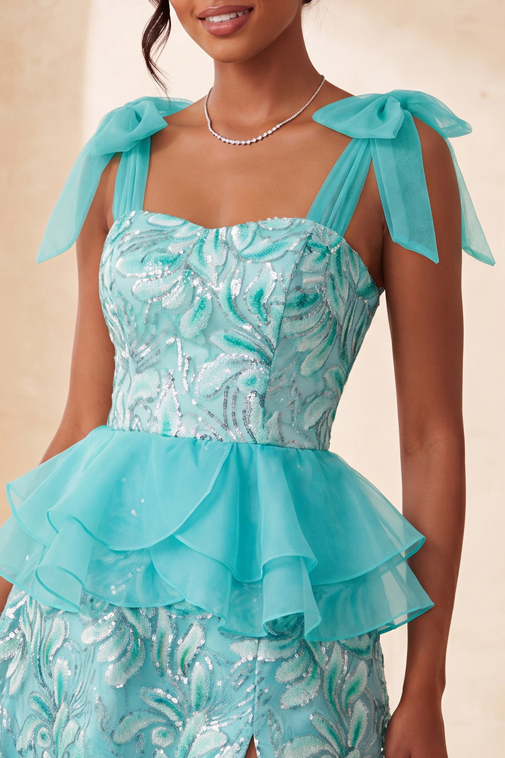 Sparkly Floral Purple Sequin Ruffled Short Homecoming Dress with Bows