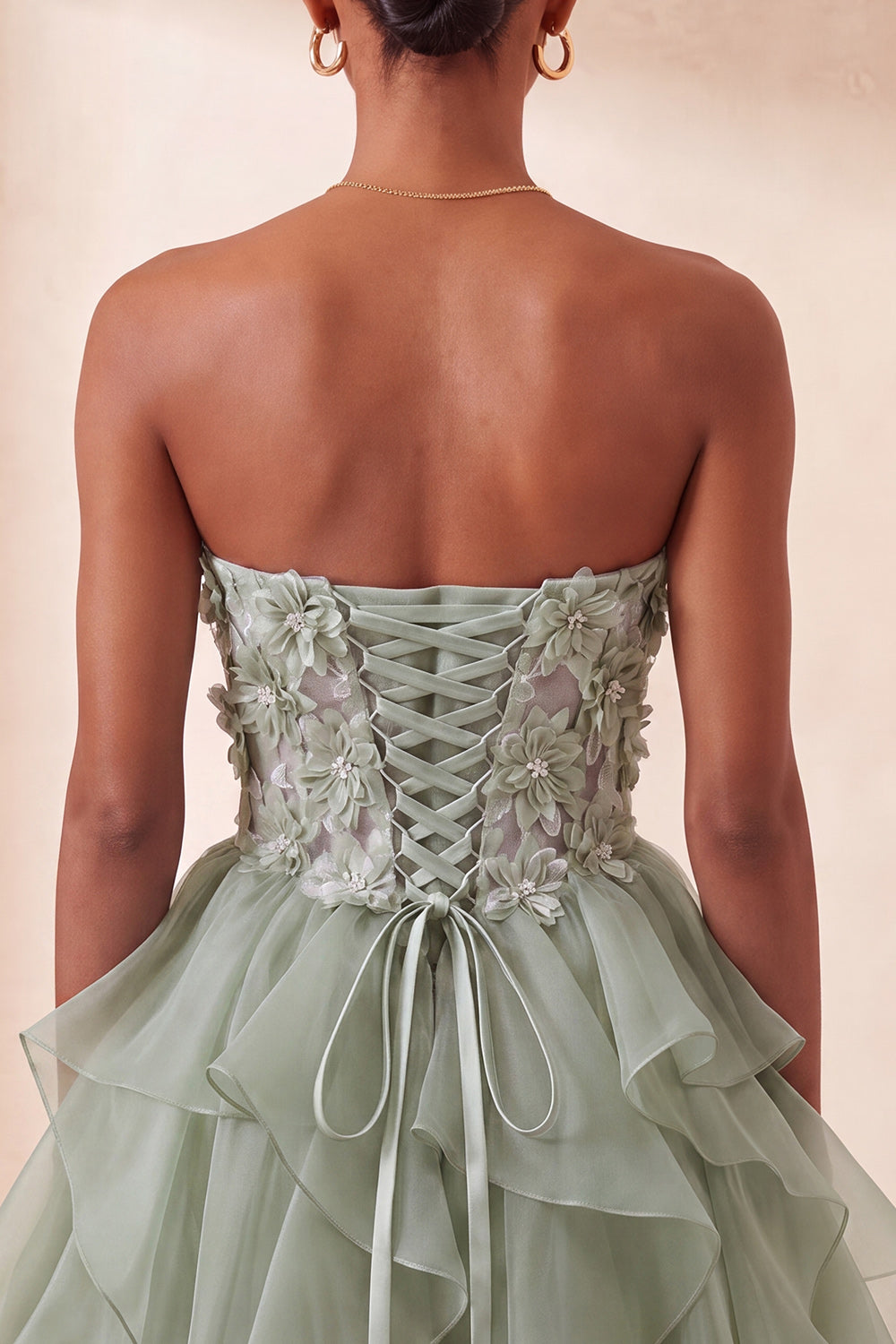 Floral Sage Green Corset Ruffled Short Homcoming Dress