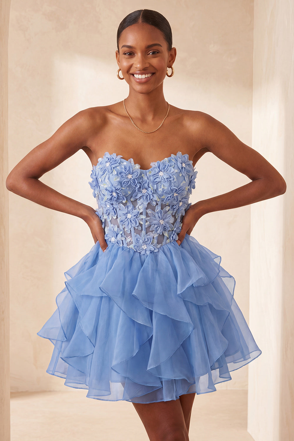 Floral Sage Green Corset Ruffled Short Homcoming Dress