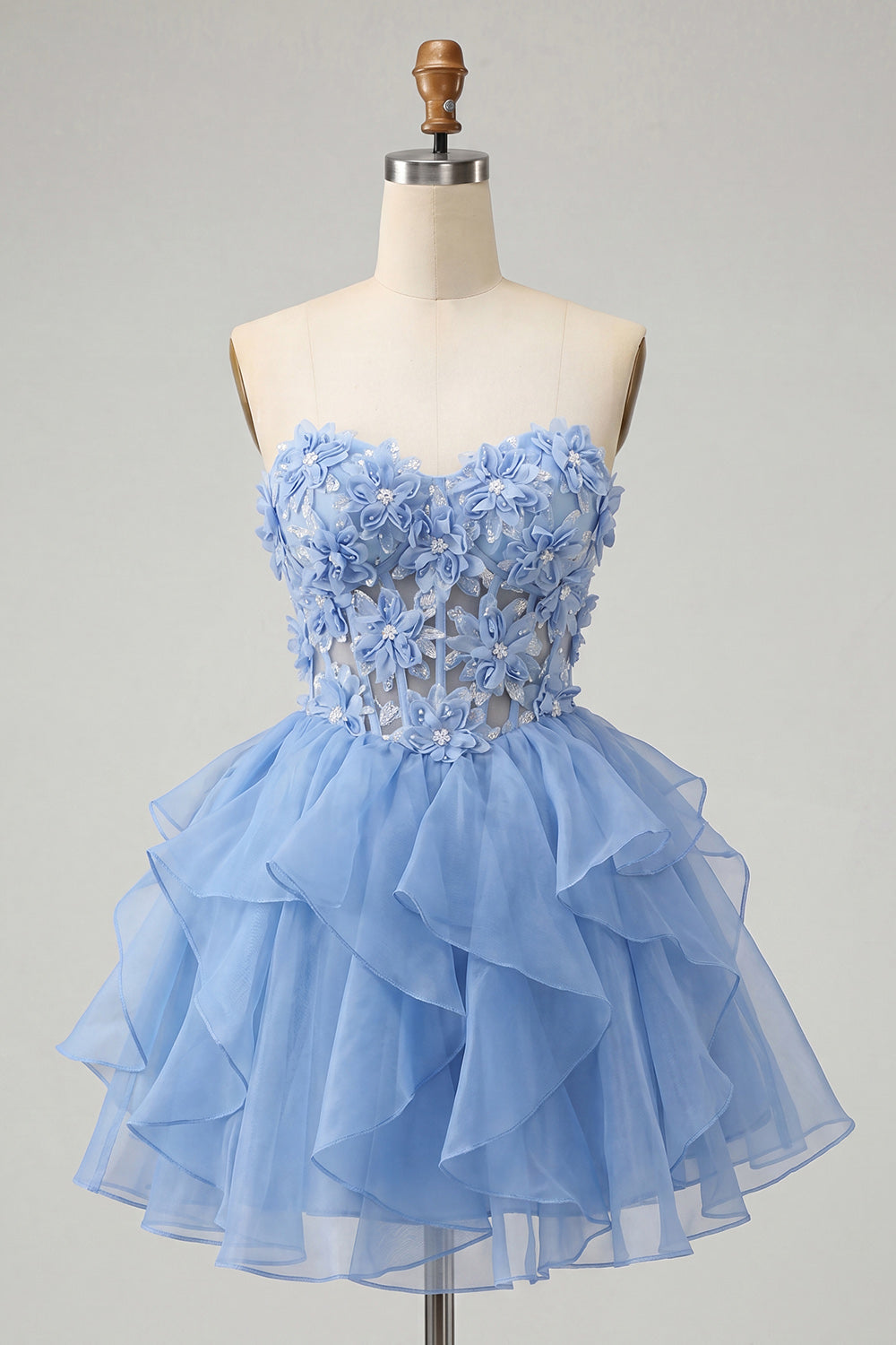 Floral Sage Green Corset Ruffled Short Homcoming Dress