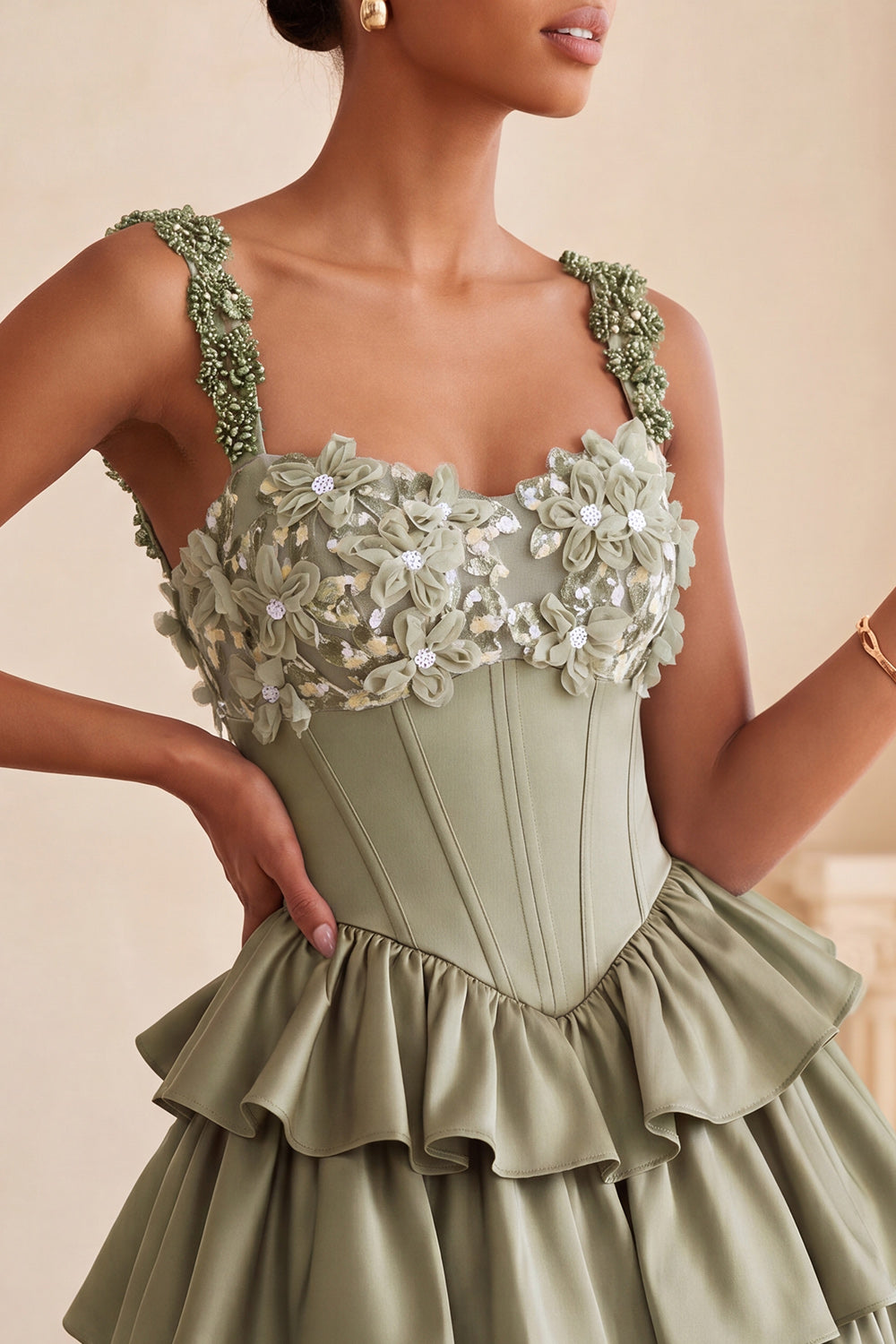 Floral Blue Corset Tiered Ruffled Short Homecoming Dress
