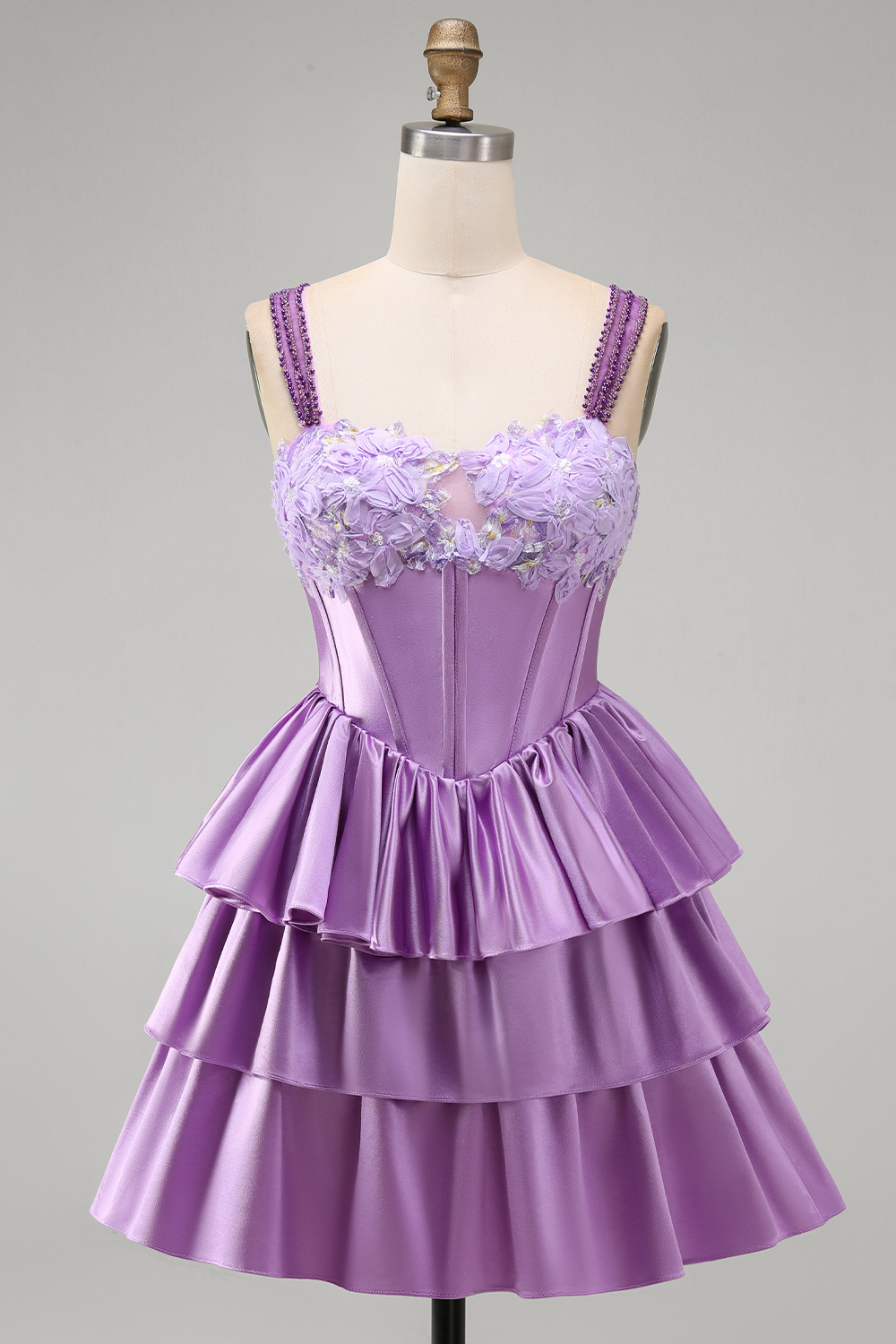 Floral Blue Corset Tiered Ruffled Short Homecoming Dress
