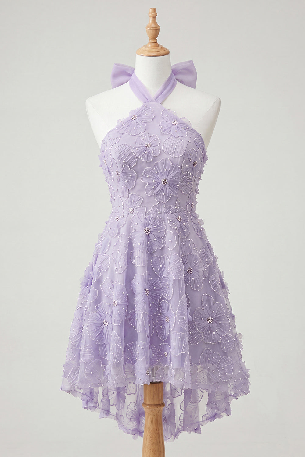 Mint Green Floral Beaded A-Line High-Low Homecoming Dress