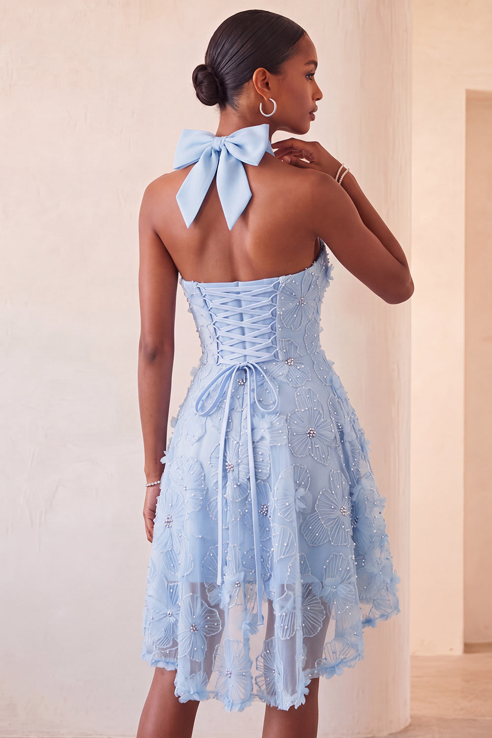 Mint Green Floral Beaded A-Line High-Low Homecoming Dress