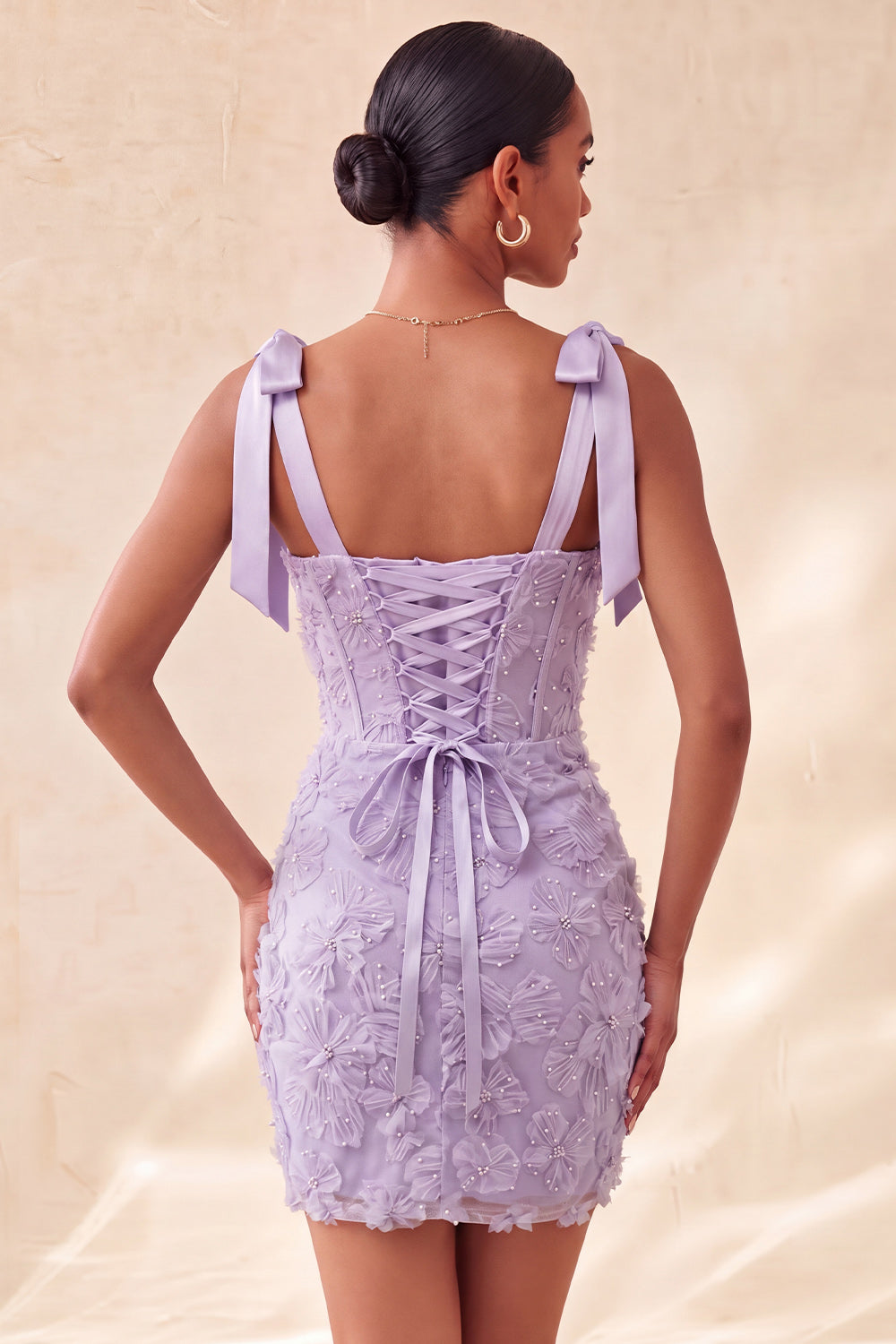 Floral Lilac Corset Beaded Tight Short Homecoming Dress