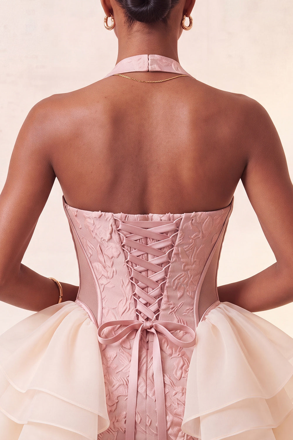Dusty Sage Jacquard Ruffled Halter Tight Short Homecoming Dress