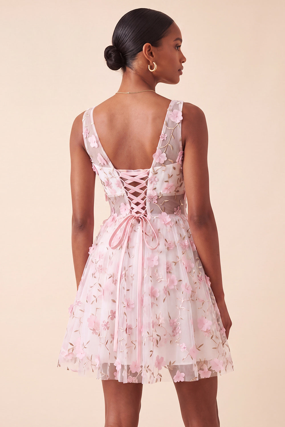 Light Yellow V-Neck A-Line Short Homecoming Dress with 3D Flowers