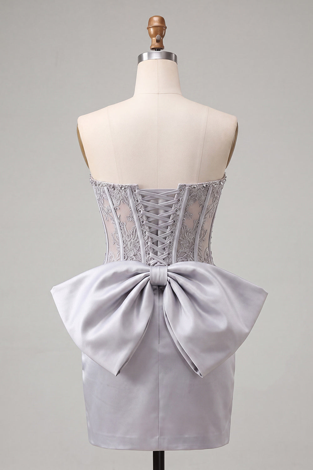 Fuchsia Satin Appliqued Tight Short Corset Homecoming Dress with Bow