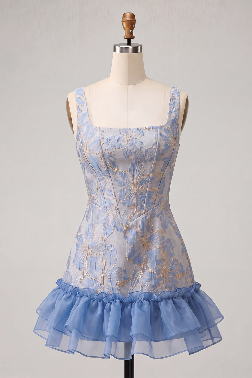 Champagne Jacquard Corset Ruffled A-Line Short Homecoming Dress
