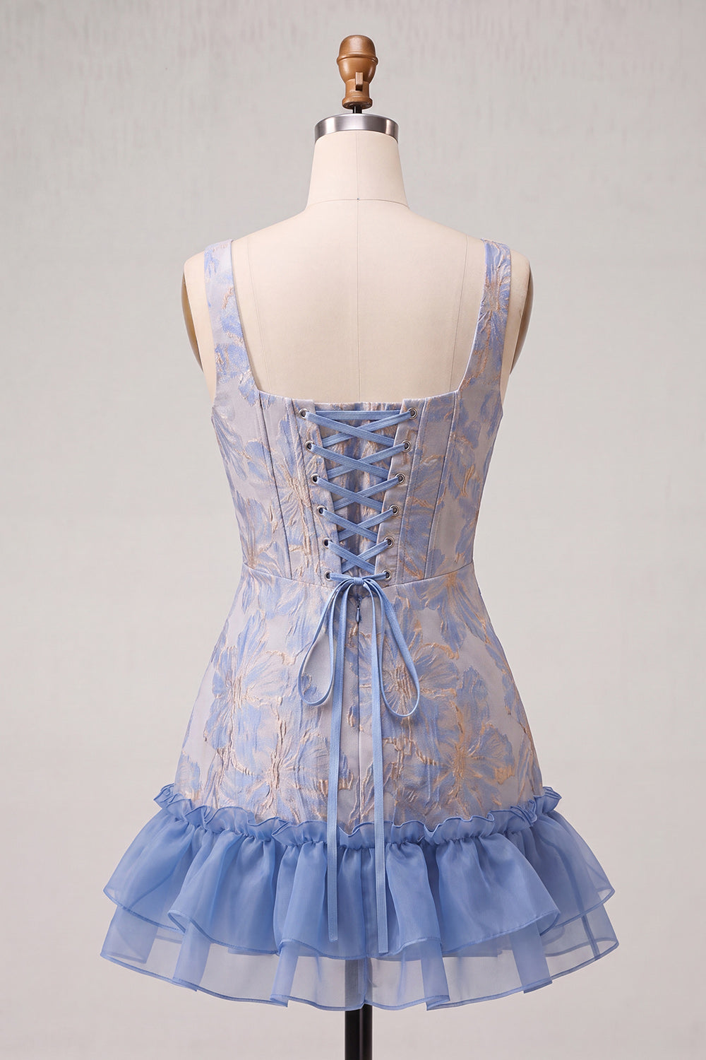 Champagne Jacquard Corset Ruffled A-Line Short Homecoming Dress