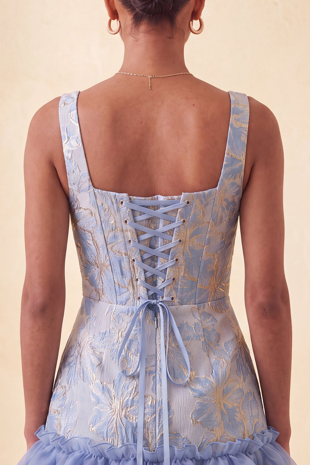 Champagne Jacquard Corset Ruffled A-Line Short Homecoming Dress