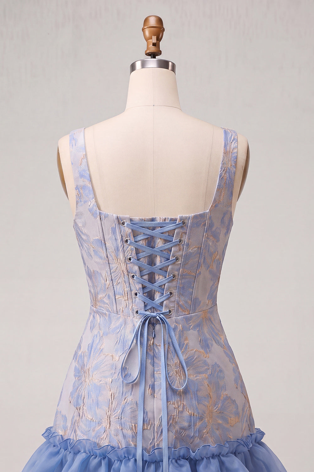 Champagne Jacquard Corset Ruffled A-Line Short Homecoming Dress