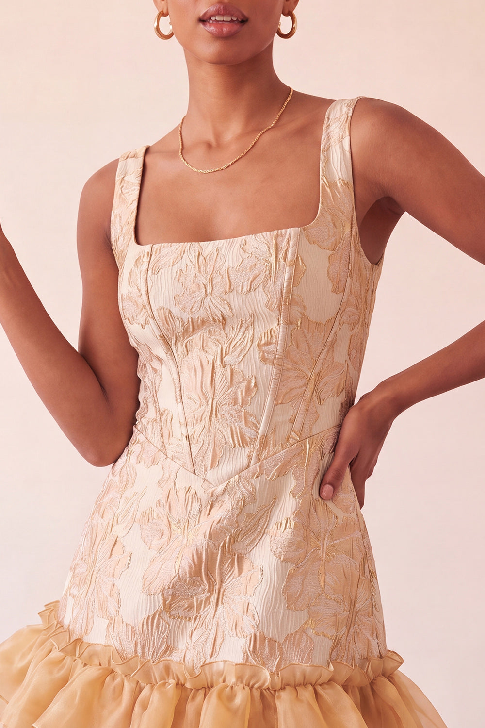 Champagne Jacquard Corset Ruffled A-Line Short Homecoming Dress