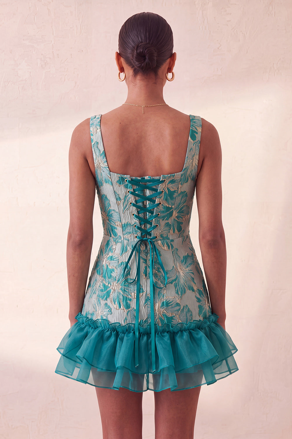 Champagne Jacquard Corset Ruffled A-Line Short Homecoming Dress