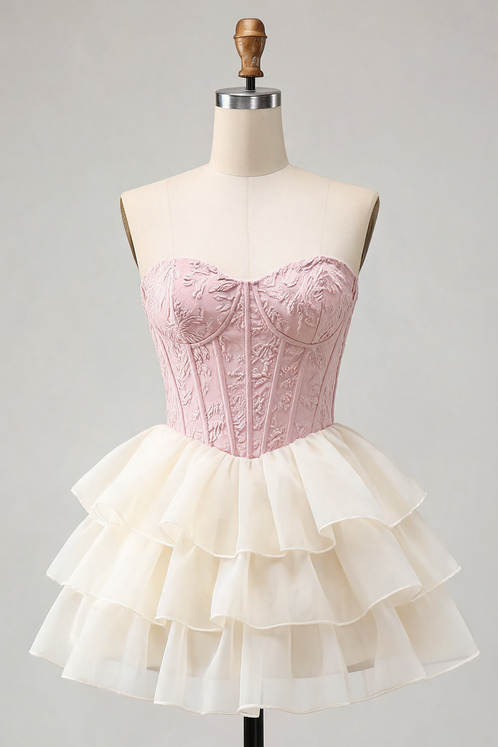 Sage Green Jacquard Tiered Ruffled A Line Short Corset Homecoming Dress