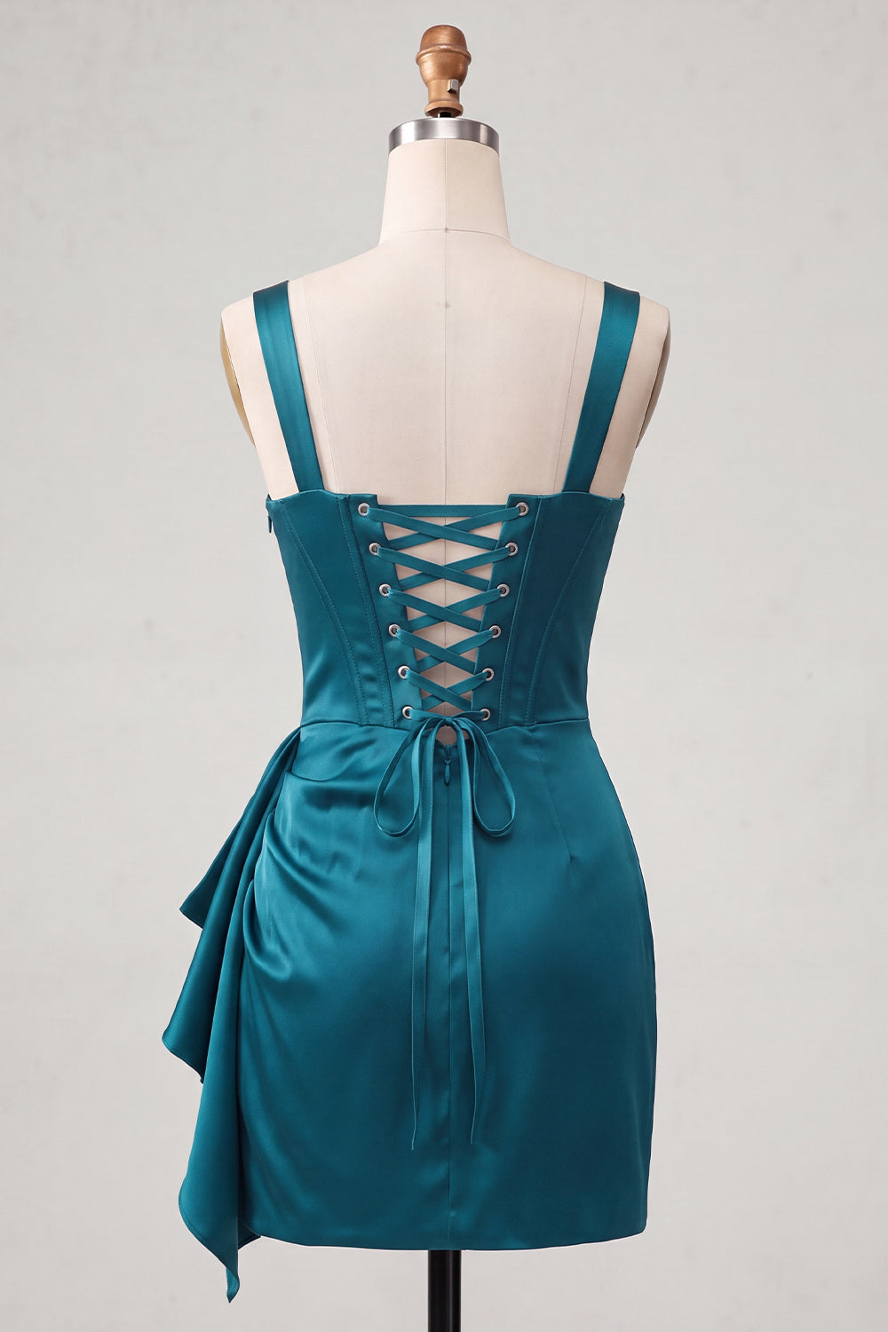 Champagne Satin Beaded Tight Short Corset Homecoming Dress with Sash