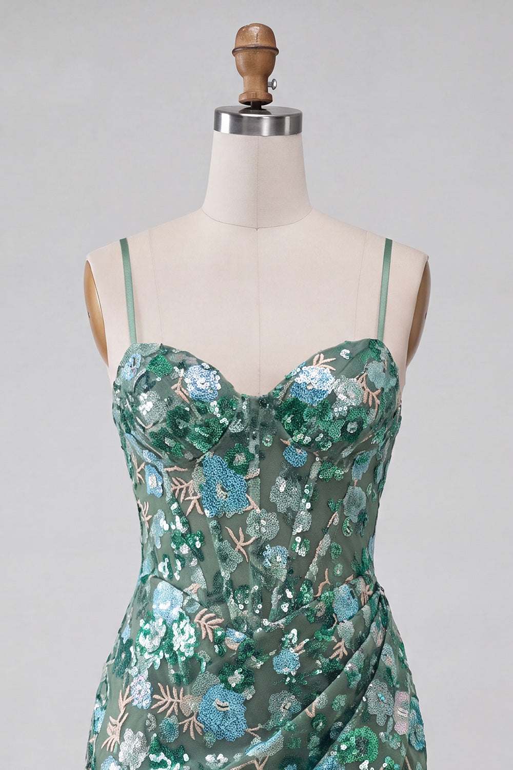 Sparkly Floral Sage Green Sequin Corset Tight Short Homecoming Dress