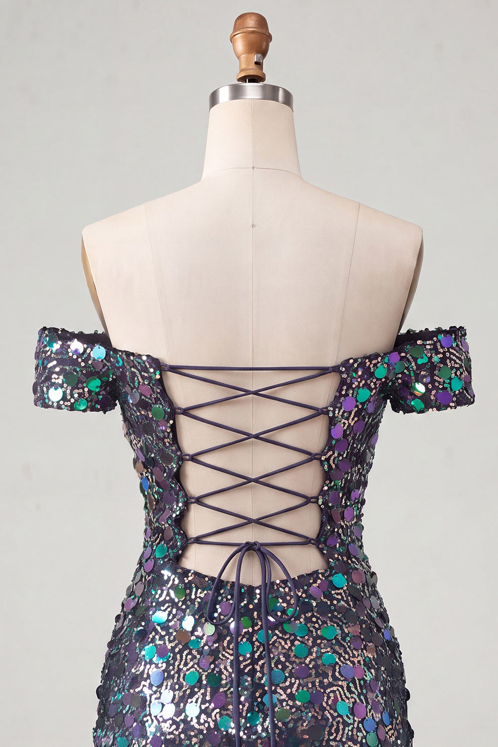 Sparkly Champagne Off The Shoulder Sequin Short Tight Homecoming Dress
