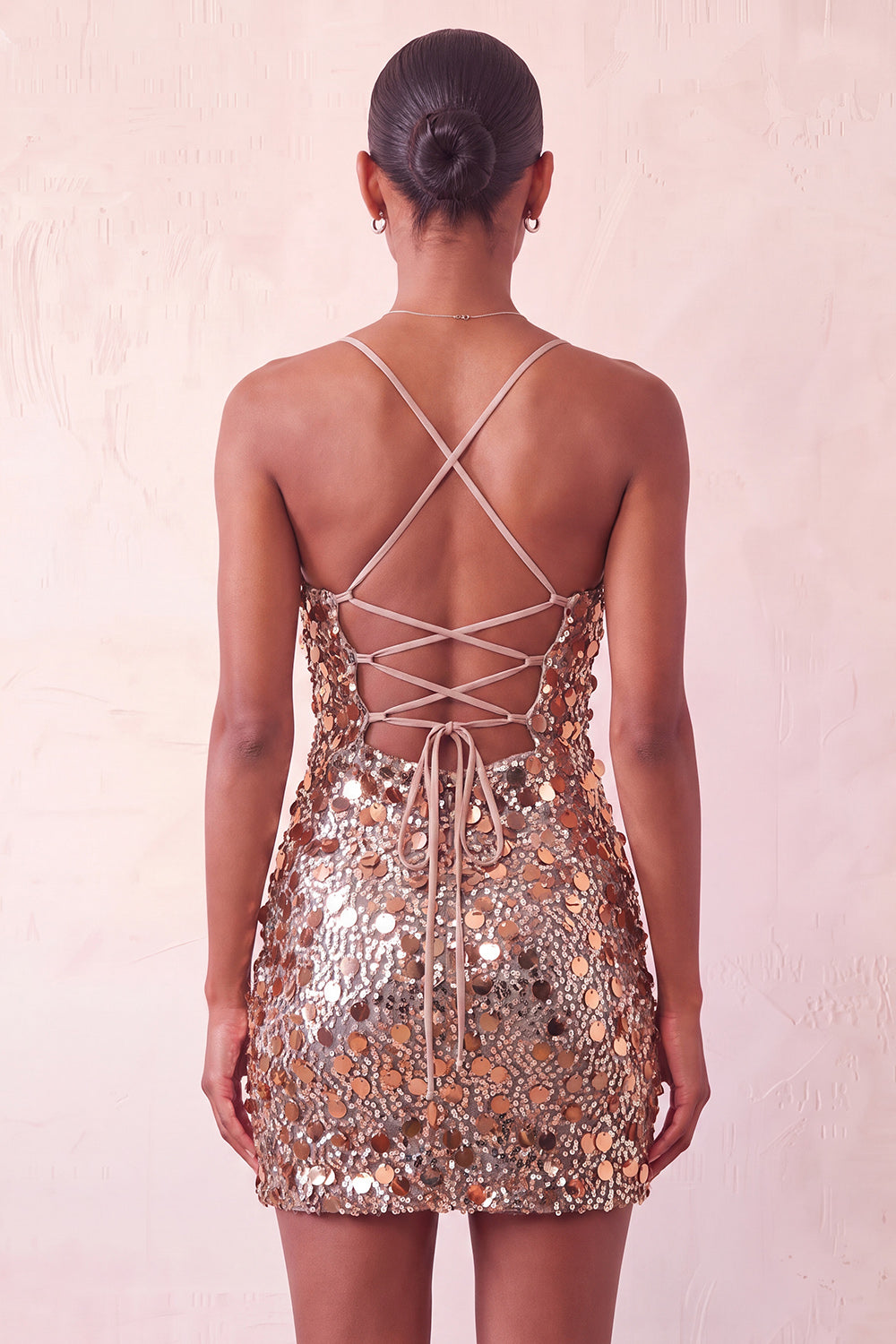 Sparkly Champagne Sequin Spaghetti Straps Tight Short Homecoming Dress