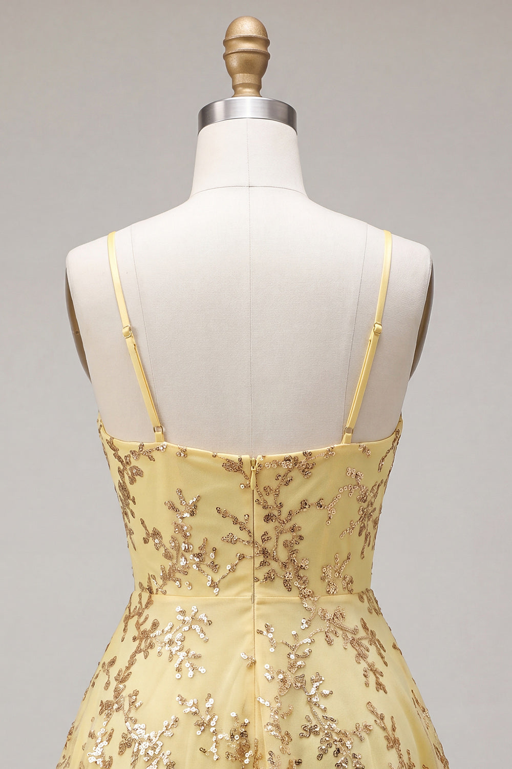 Sparkly Yellow Spaghetti Straps Sequin A-Line Short Homecoming Dress