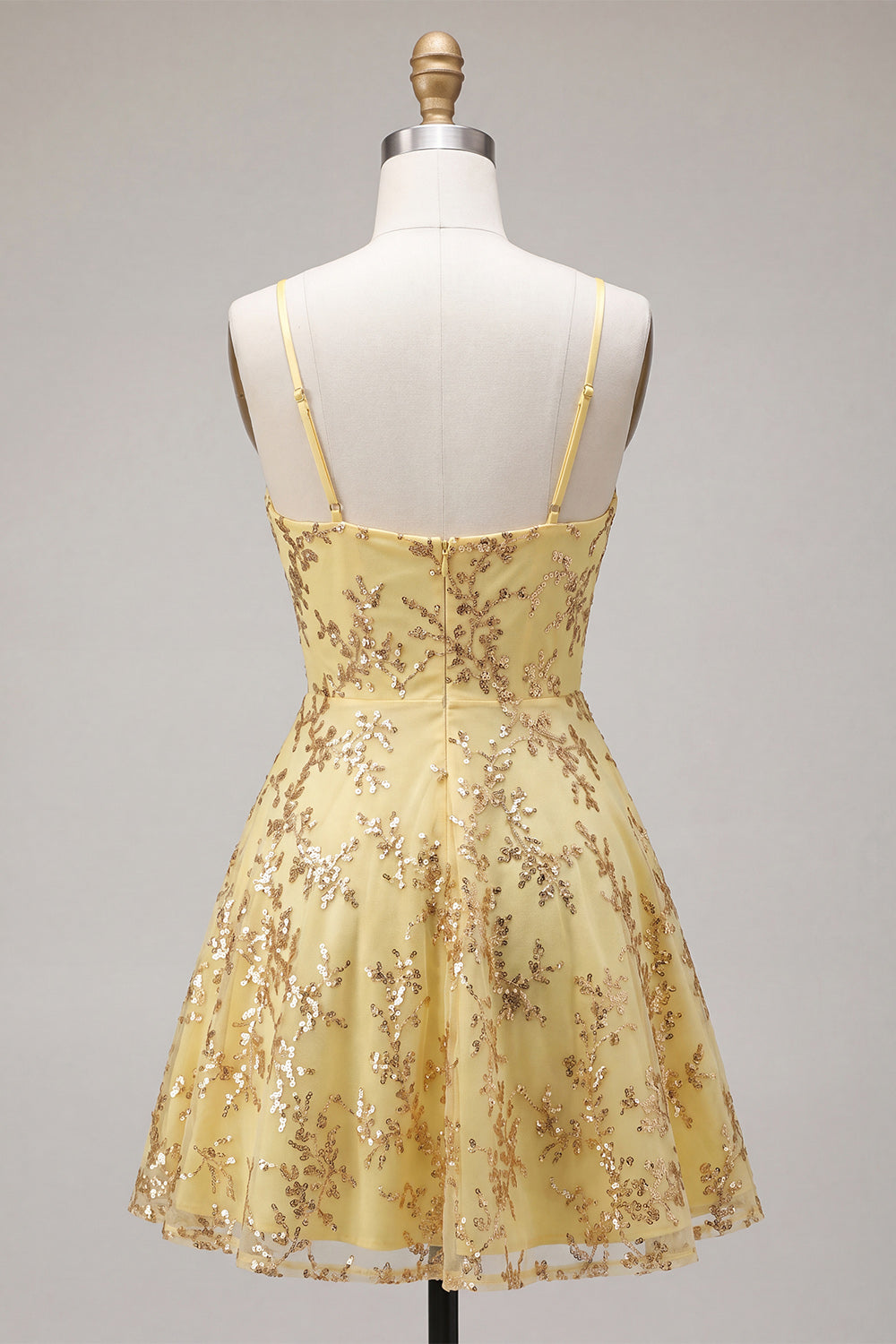 Sparkly Yellow Spaghetti Straps Sequin A-Line Short Homecoming Dress