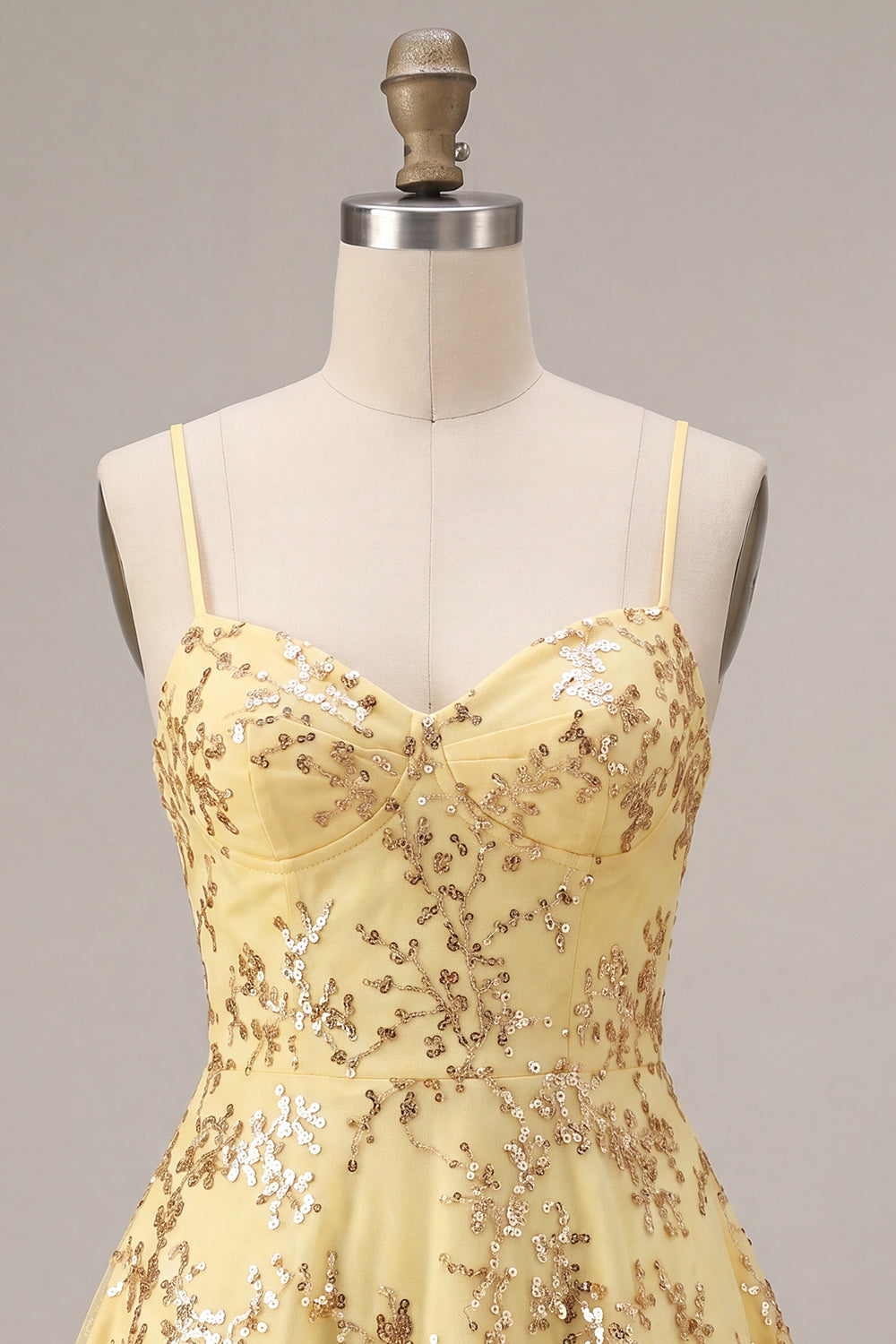 Sparkly Yellow Spaghetti Straps Sequin A-Line Short Homecoming Dress