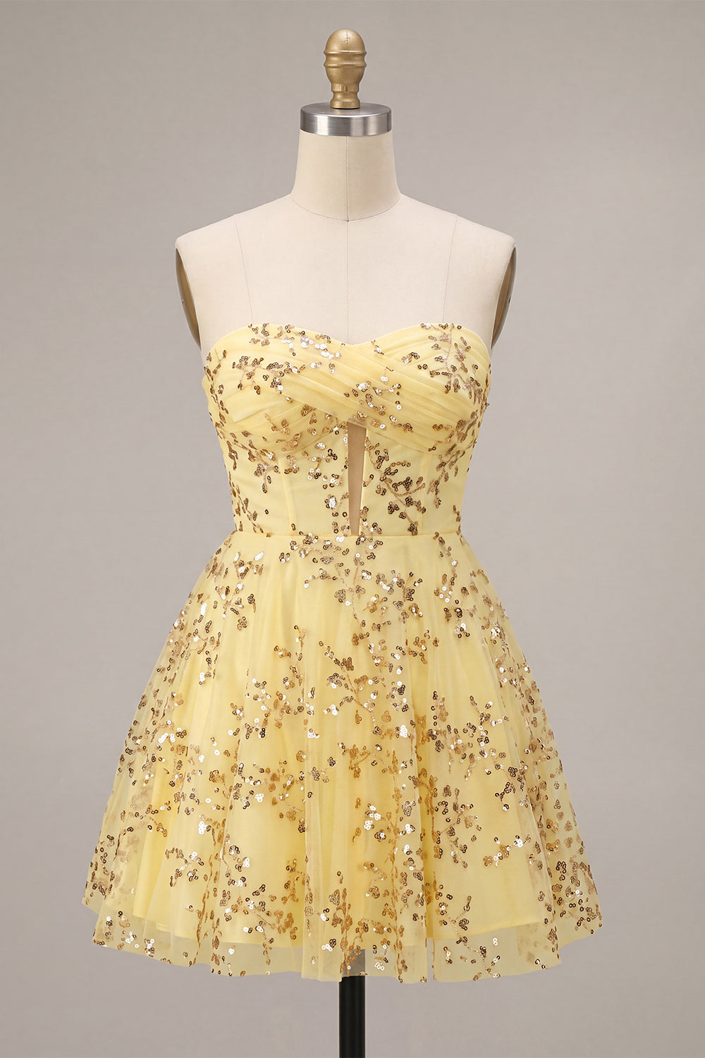 Corset Yellow Sparkly A-Line Sequin Short Homecoming Dress