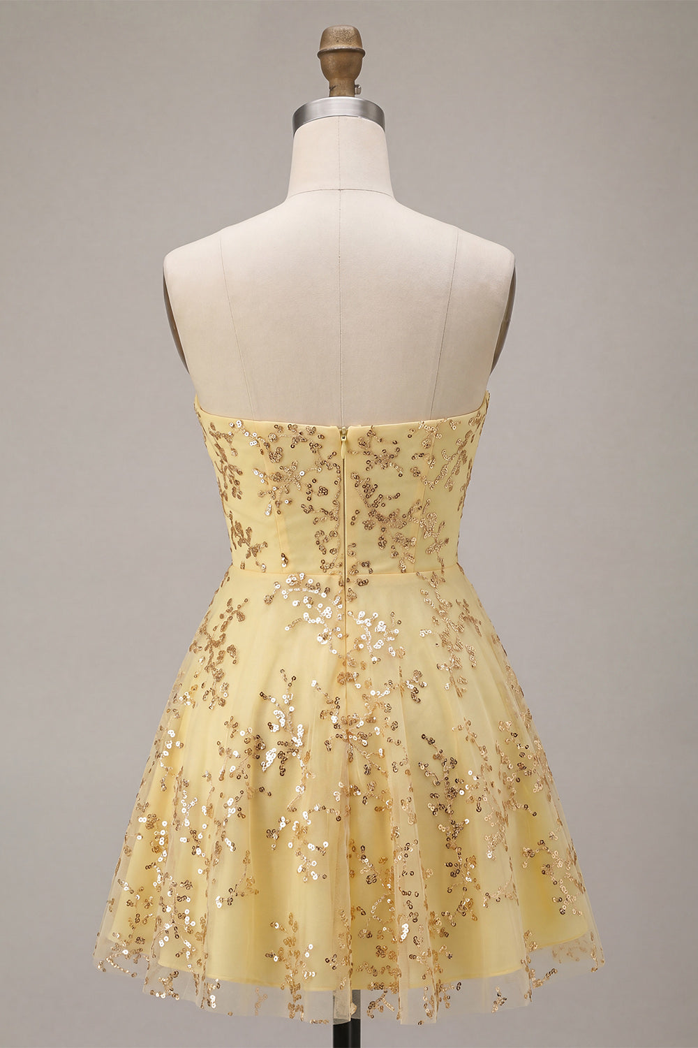 Corset Yellow Sparkly A-Line Sequin Short Homecoming Dress