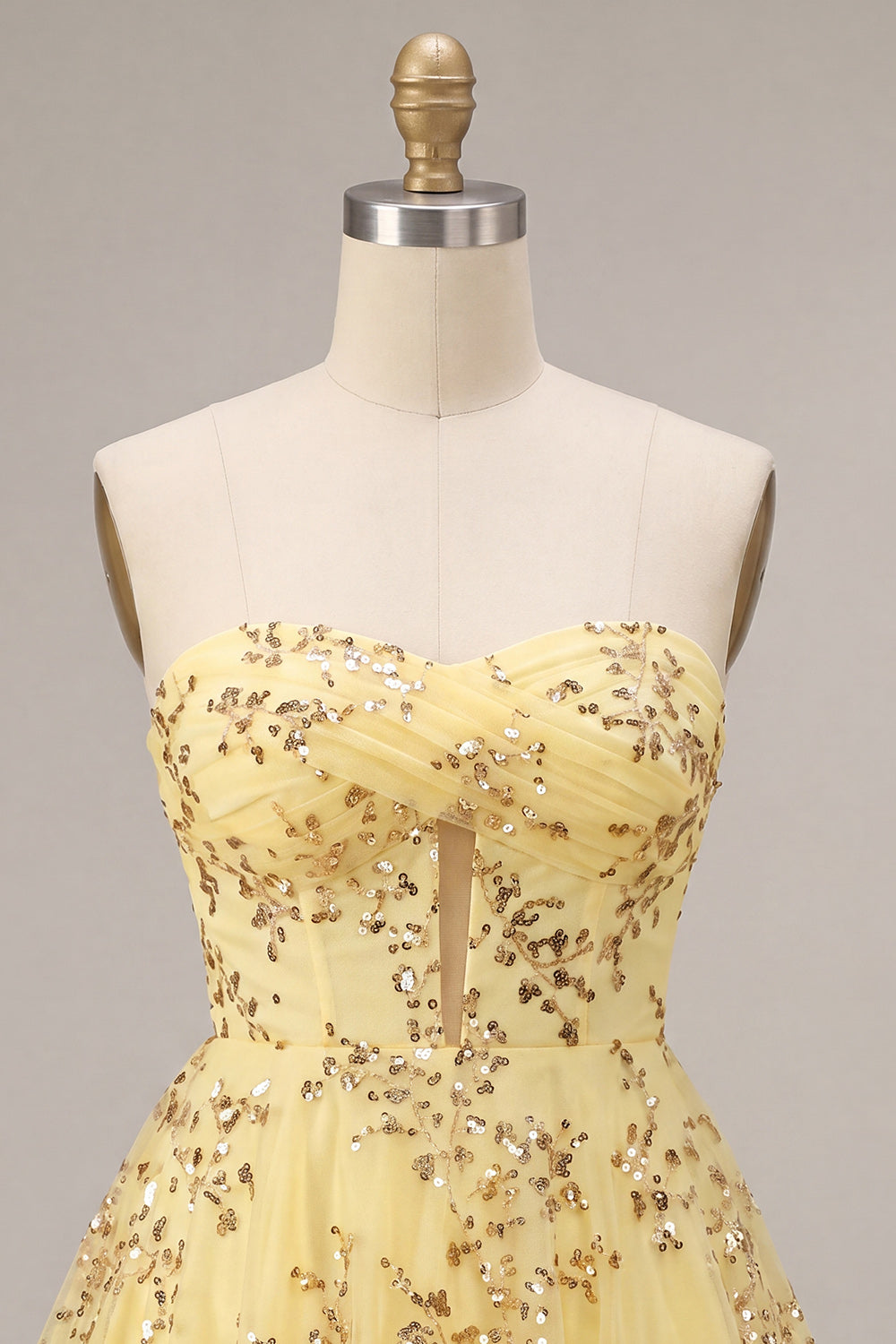 Corset Yellow Sparkly A-Line Sequin Short Homecoming Dress