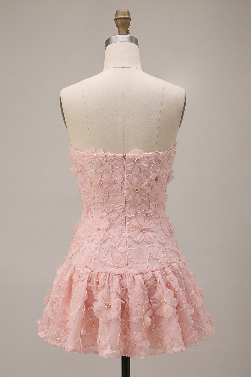 Beaded Floral Pink A-Line Short Homecoming Dress