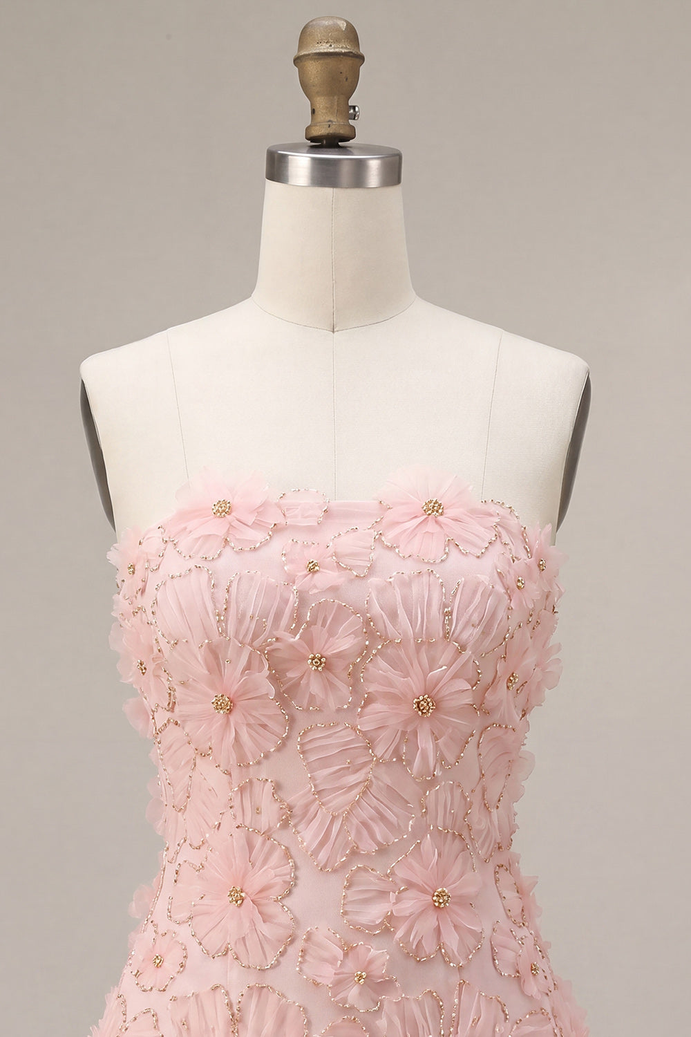 Beaded Floral Pink A-Line Short Homecoming Dress