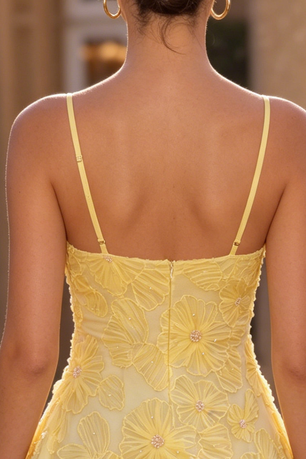  Beaded Floral Yellow A-Line Short Homecoming Dress