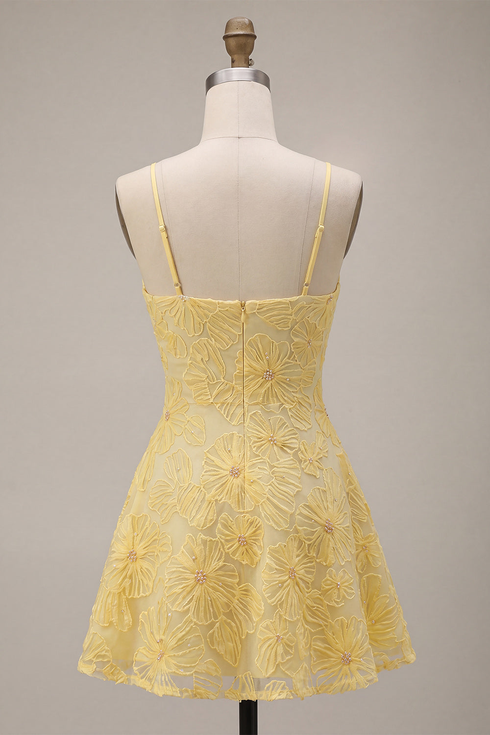  Beaded Floral Yellow A-Line Short Homecoming Dress