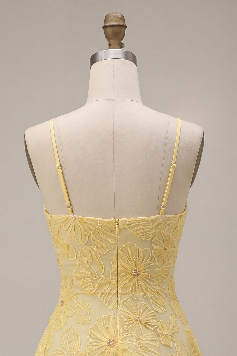  Beaded Floral Yellow A-Line Short Homecoming Dress