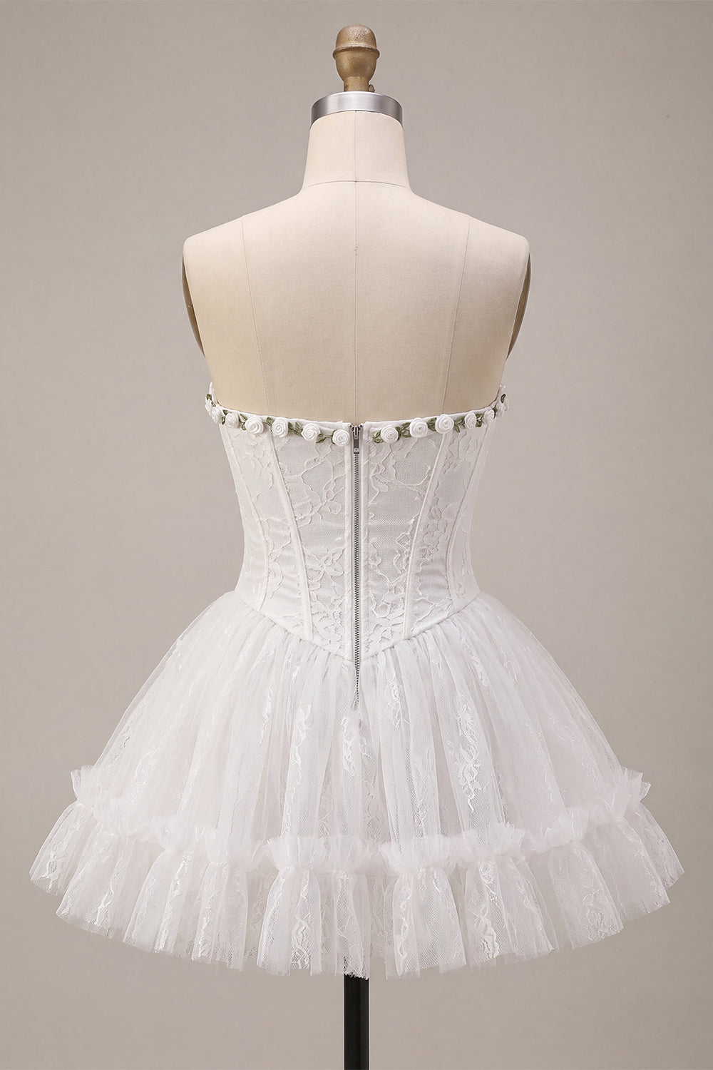 White Lace Corset Short A-Line Homecoming Dress with 3D Flowers