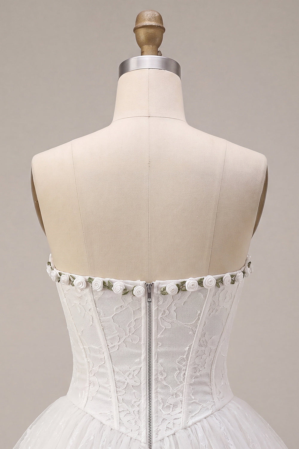 White Lace Corset Short A-Line Homecoming Dress with 3D Flowers