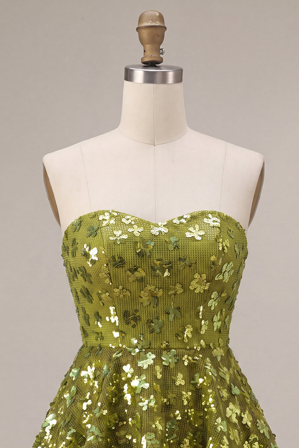 Sparkly Olive Sweetheart Floral Sequin A Line Ruffled Short Homecoming Dress