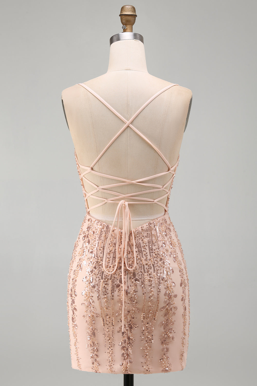 Sparkly Champagne Tight Scoop Neck Sequins Beaded Short Birthday Dress