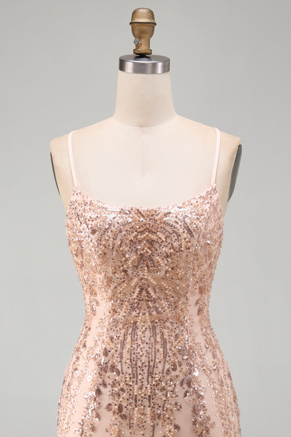 Sparkly Champagne Tight Scoop Neck Sequins Beaded Short Birthday Dress
