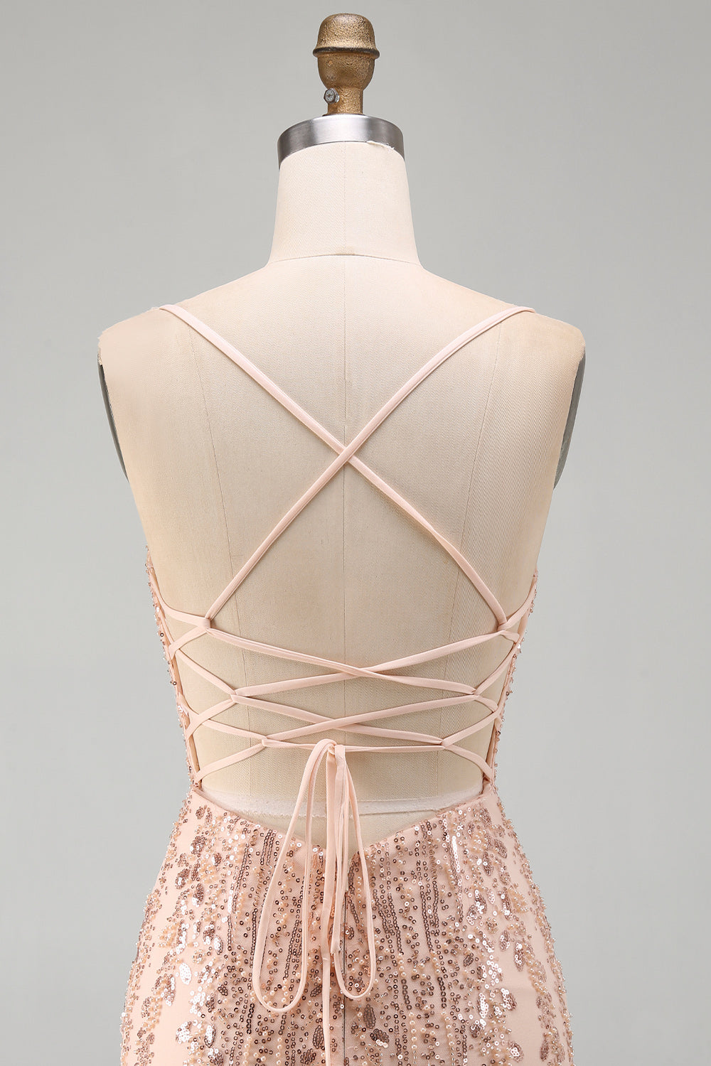 Sparkly Champagne Tight Scoop Neck Sequins Beaded Short Birthday Dress