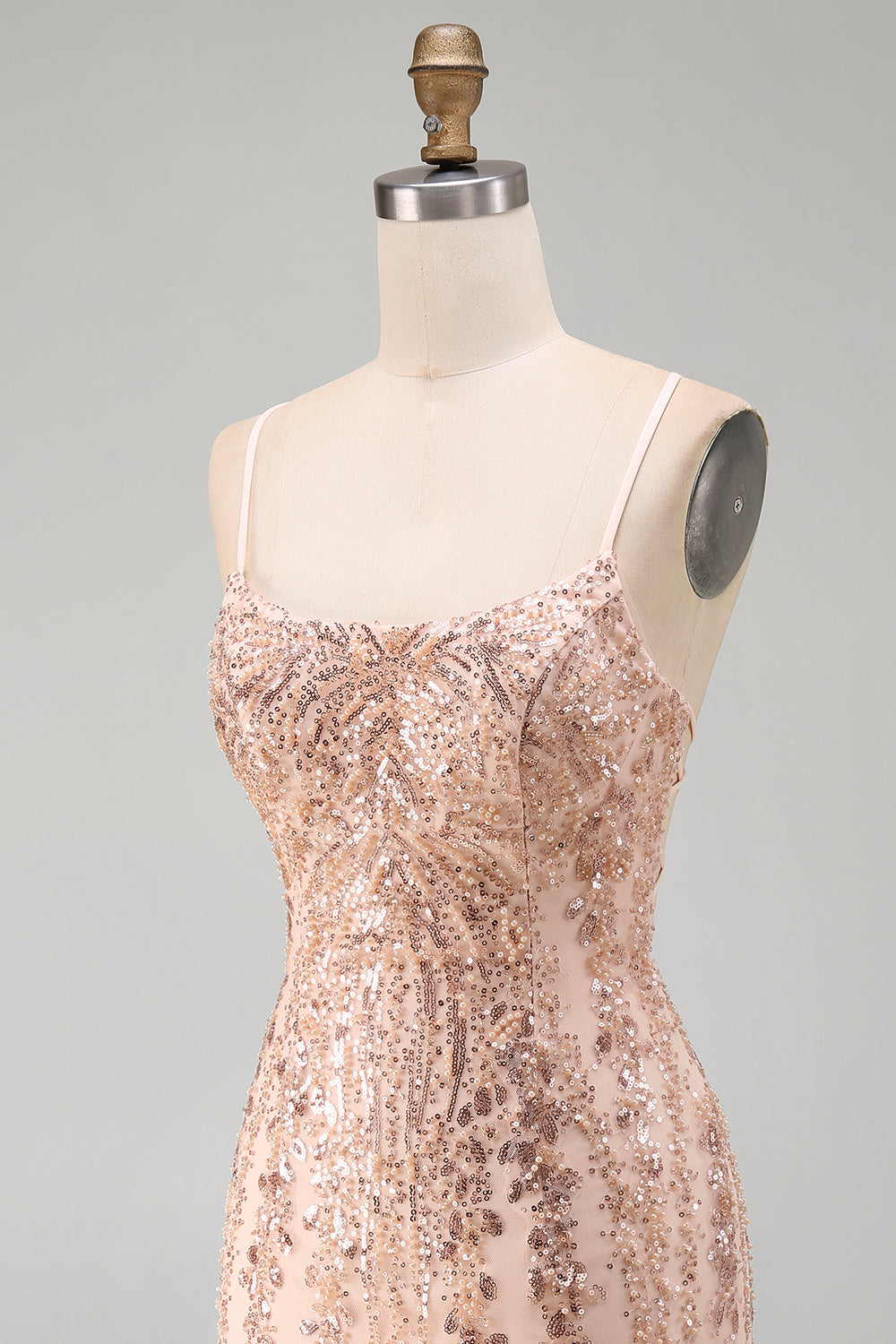 Sparkly Champagne Tight Scoop Neck Sequins Beaded Short Birthday Dress