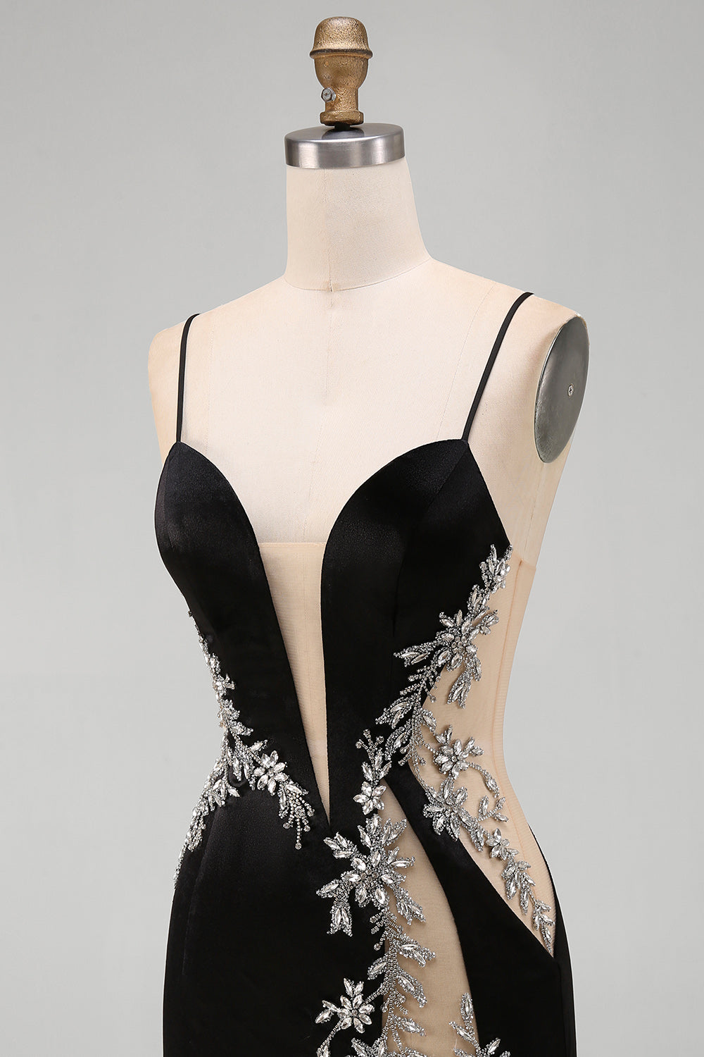 Black Floral Tight Cut Out Short Birthday Dress with Rhinestone