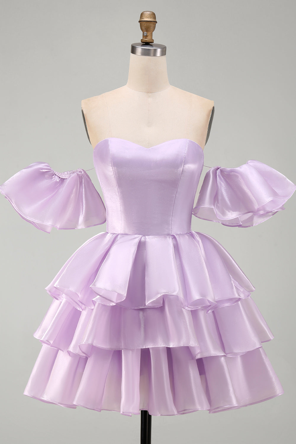 Lilac Tiered Ruffled Short A Line Birthday Dress with Sleeves