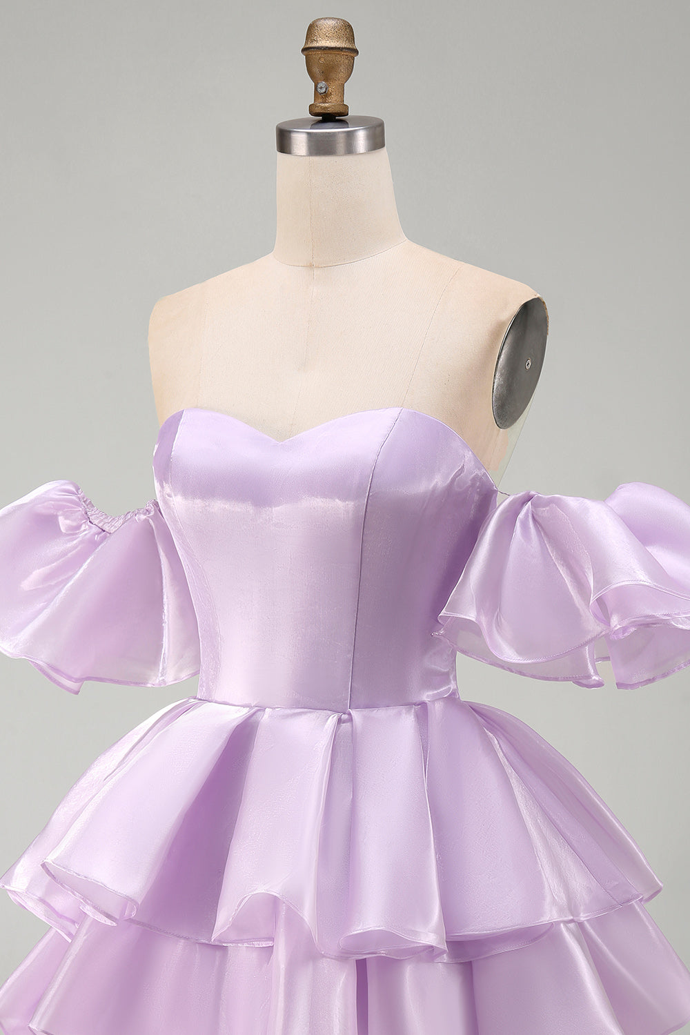 Lilac Tiered Ruffled Short A Line Birthday Dress with Sleeves