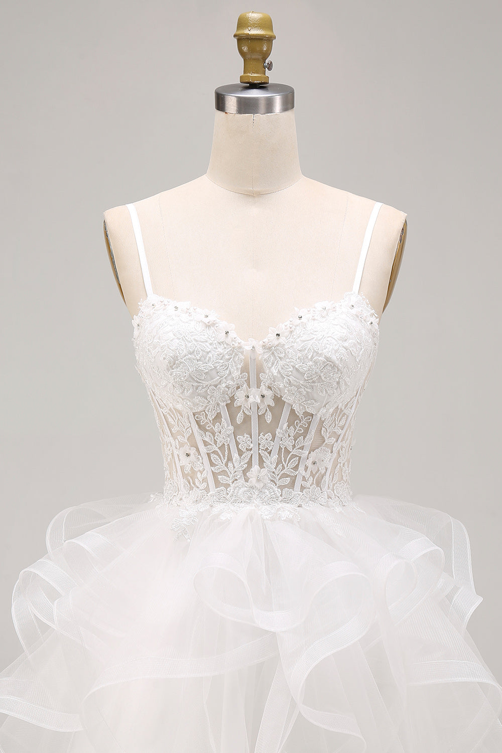 White Floral A-Line Beaded Ruffled Short Corset Birthday Dress