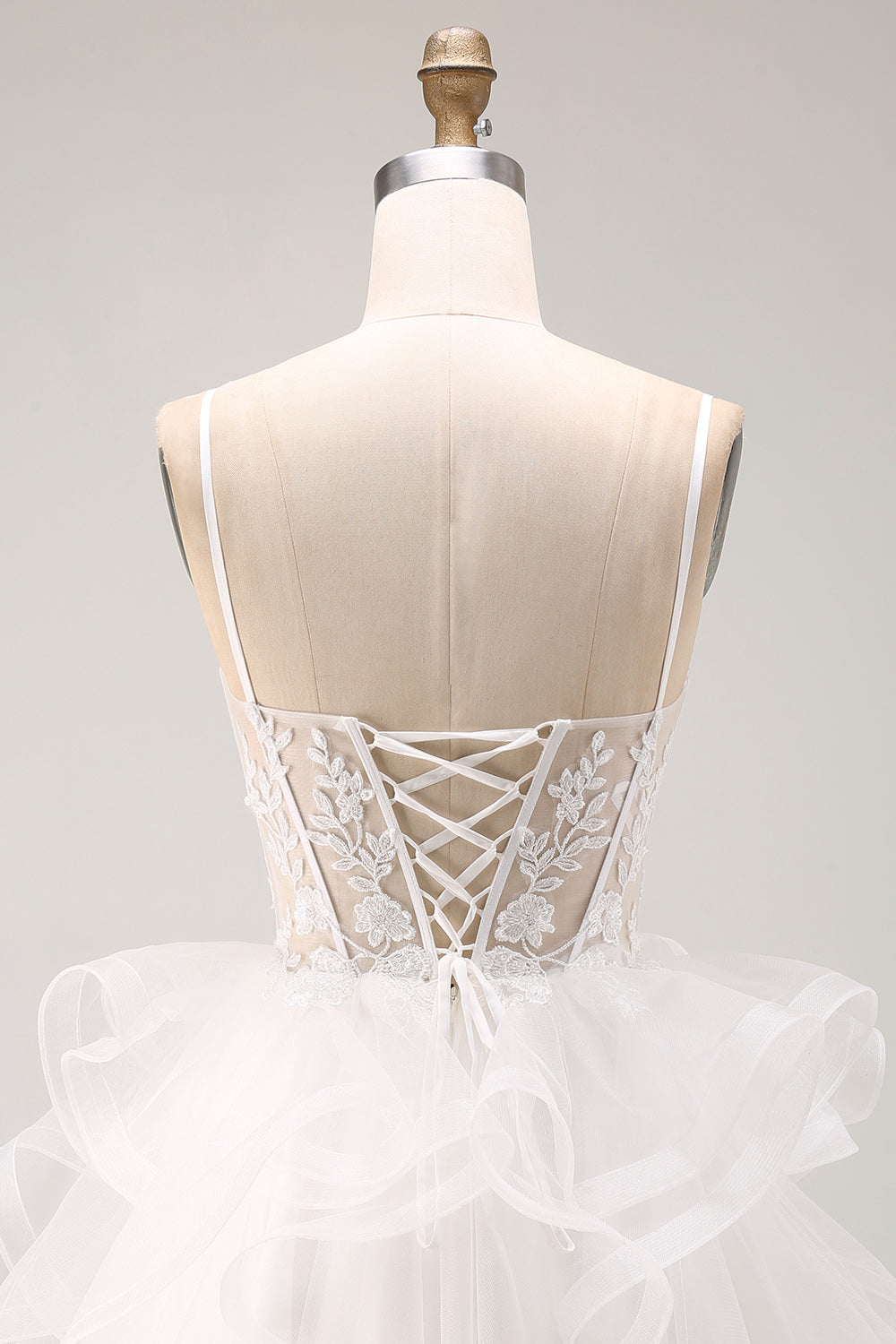White Floral A-Line Beaded Ruffled Short Corset Birthday Dress