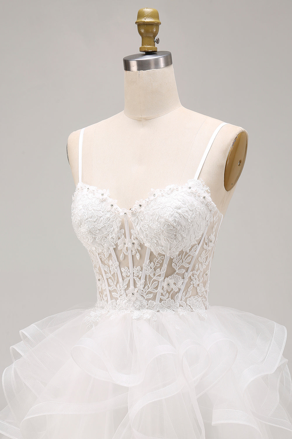 White Floral A-Line Beaded Ruffled Short Corset Birthday Dress